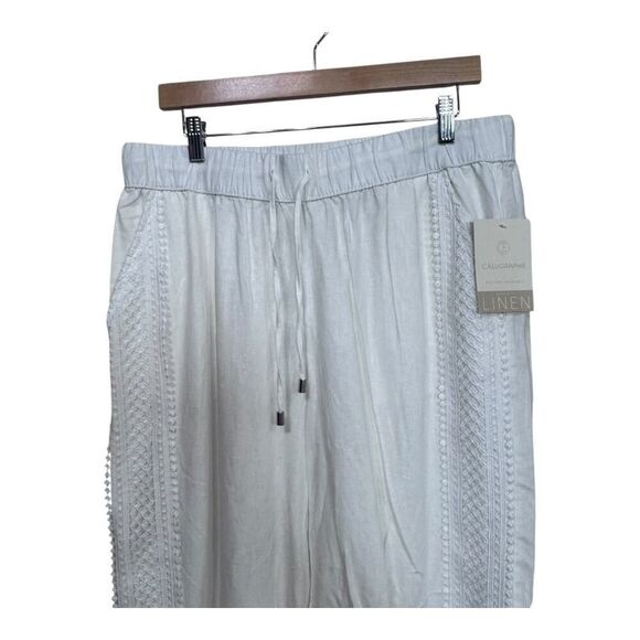 calligraphie linen pants size large cream beach vacation resort - Picture 3 of 8